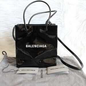 Balenciaga Black Patent Leather XXS Shopping Tote Crossbody Bag New